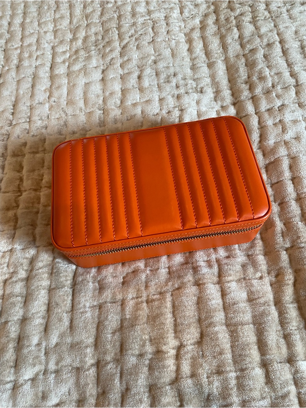 WOLF Quilted Orange Leather Travel Jewelry Case